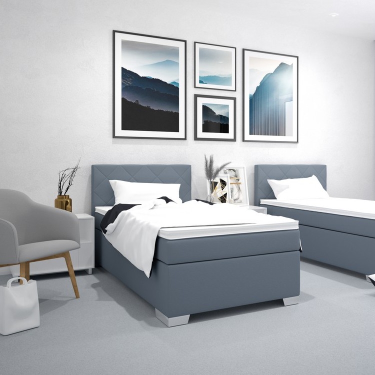 Polstret seng med madras IDA 90 x 200 cm, blå