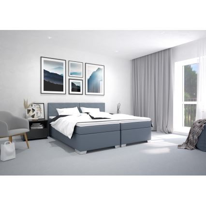 Polstret seng med madras IDA 90 x 200 cm, blå