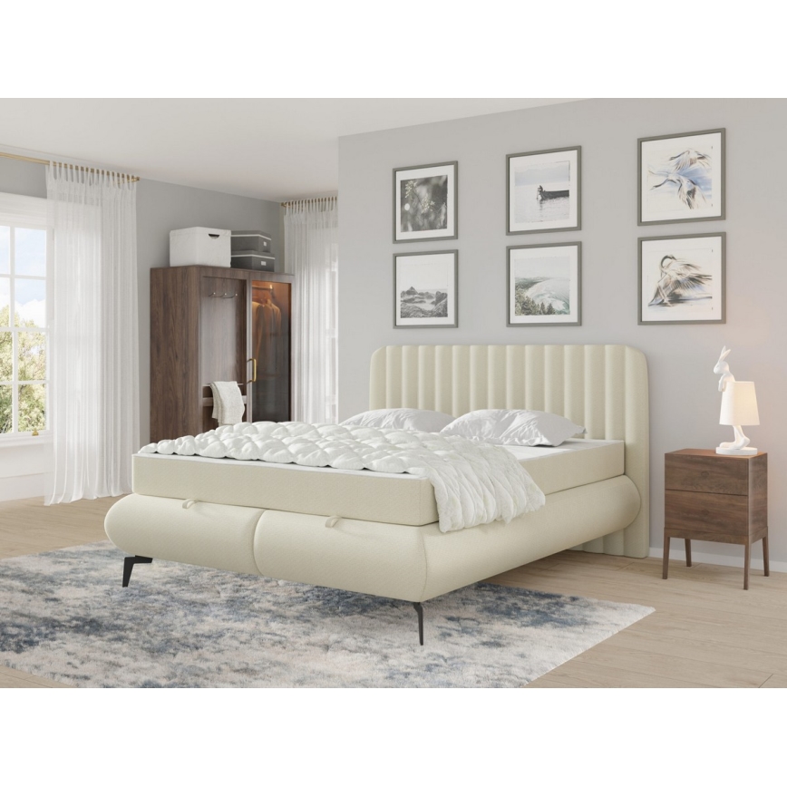 Polstret seng med madras og opbevaringsplads ALEXA 140x200 cm beige