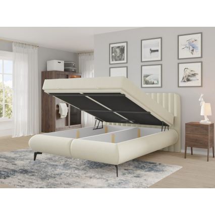 Polstret seng med madras og opbevaringsplads ALEXA 140x200 cm beige