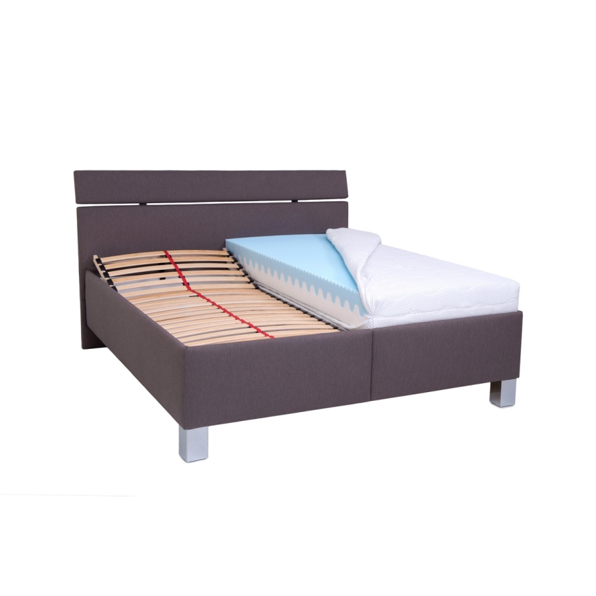 Polstret seng med madras og opbevaringsplads ALIS 160x200 cm brun