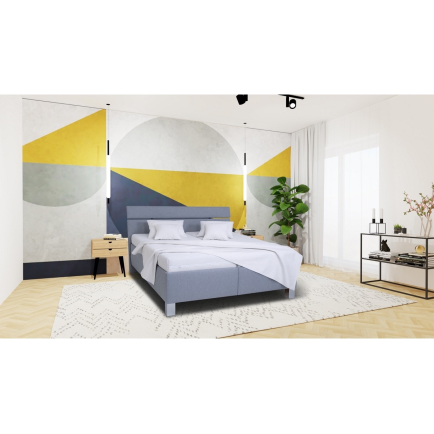 Polstret seng med madras og opbevaringsplads ALIS 180x200 cm lysegrå