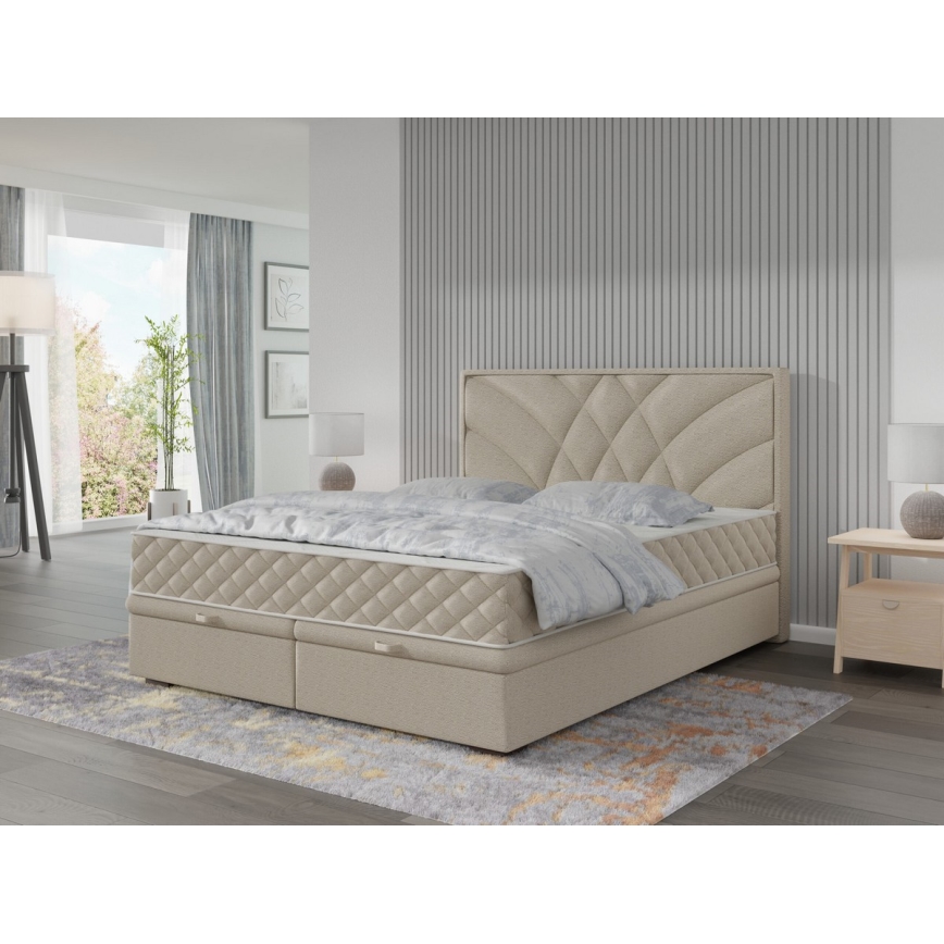 Polstret seng med madras og opbevaringsplads GINA 160x200 cm beige
