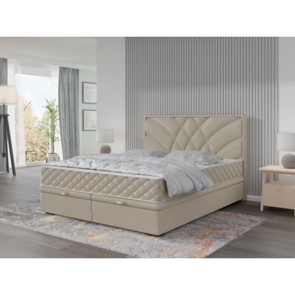 Polstret seng med madras og opbevaringsplads GINA 180x200 cm beige