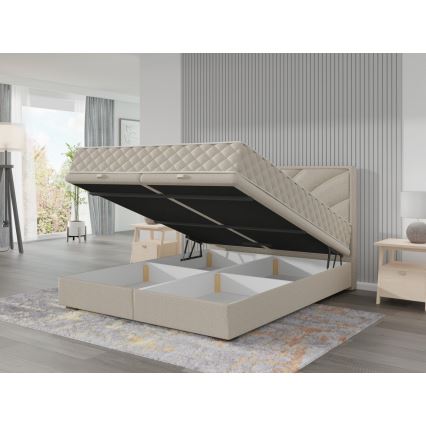 Polstret seng med madras og opbevaringsplads GINA 180x200 cm beige