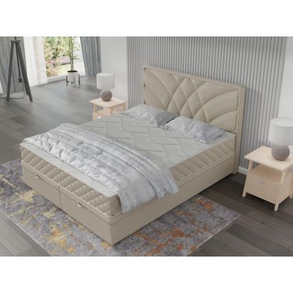 Polstret seng med madras og opbevaringsplads GINA 180x200 cm beige