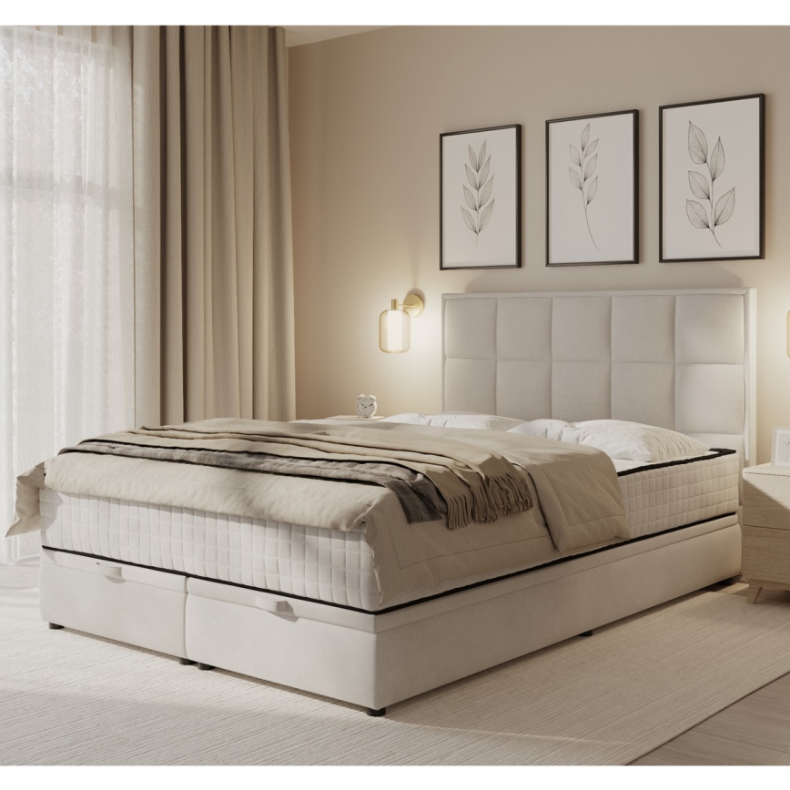 Polstret seng med madras og opbevaringsplads GRACE 180x200 cm beige