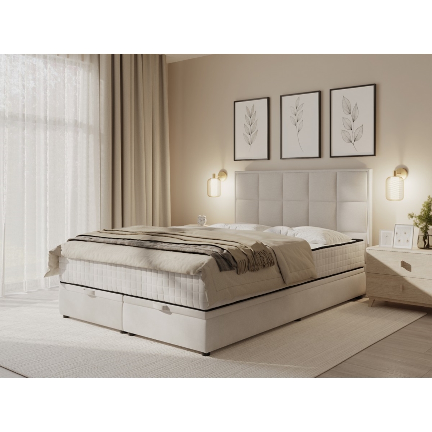 Polstret seng med madras og opbevaringsplads GRACE 180x200 cm beige
