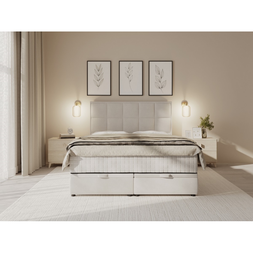 Polstret seng med madras og opbevaringsplads GRACE 180x200 cm beige