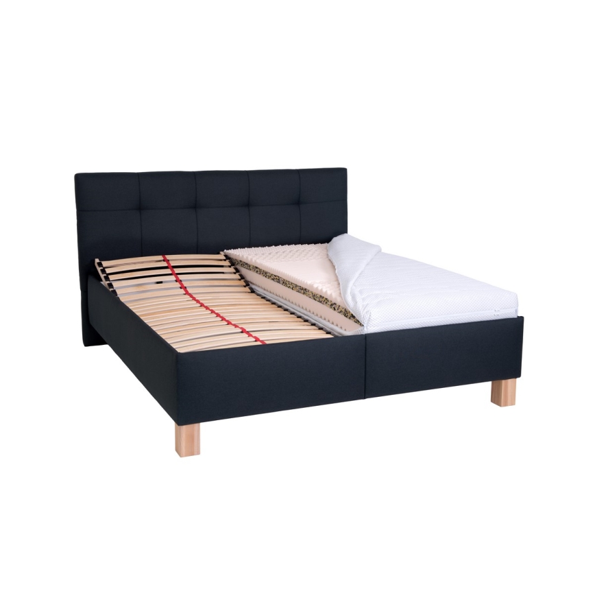 Polstret seng med madras og opbevaringsplads MARIA 160x200 cm antracit