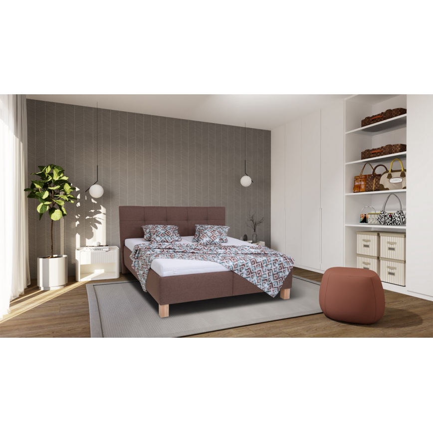 Polstret seng med madras og opbevaringsplads MARIA 160x200 cm brun