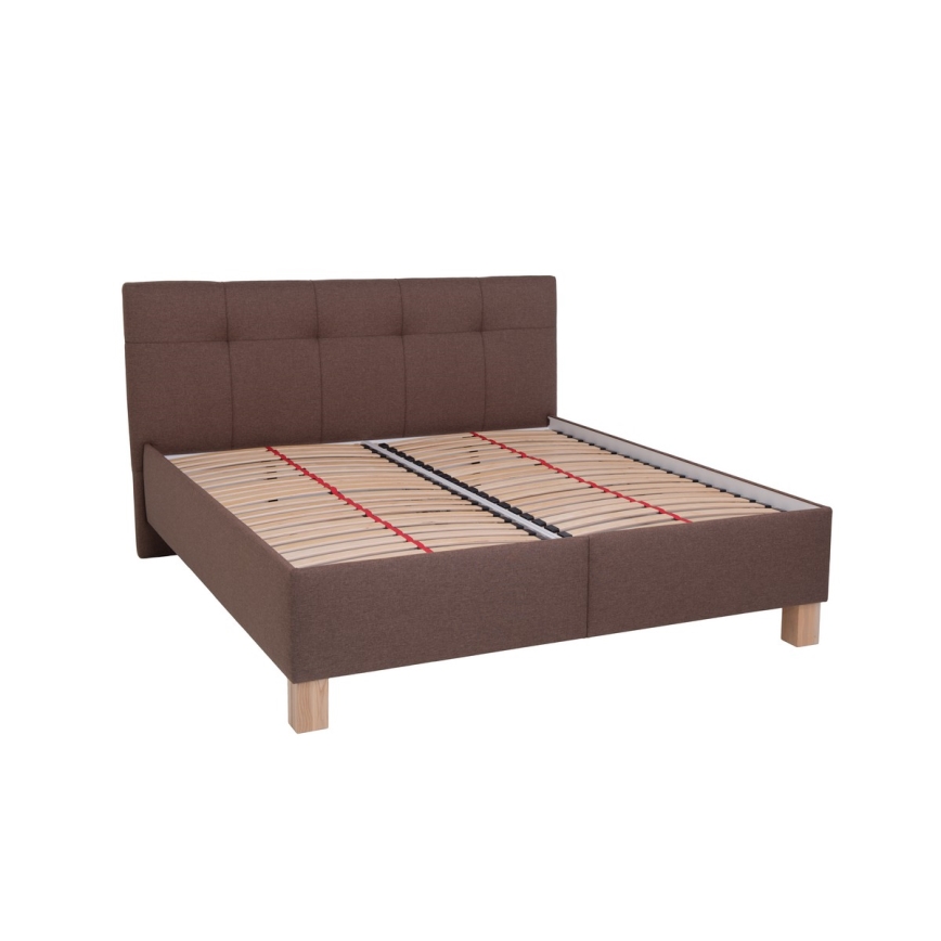 Polstret seng med madras og opbevaringsplads MARIA 160x200 cm brun