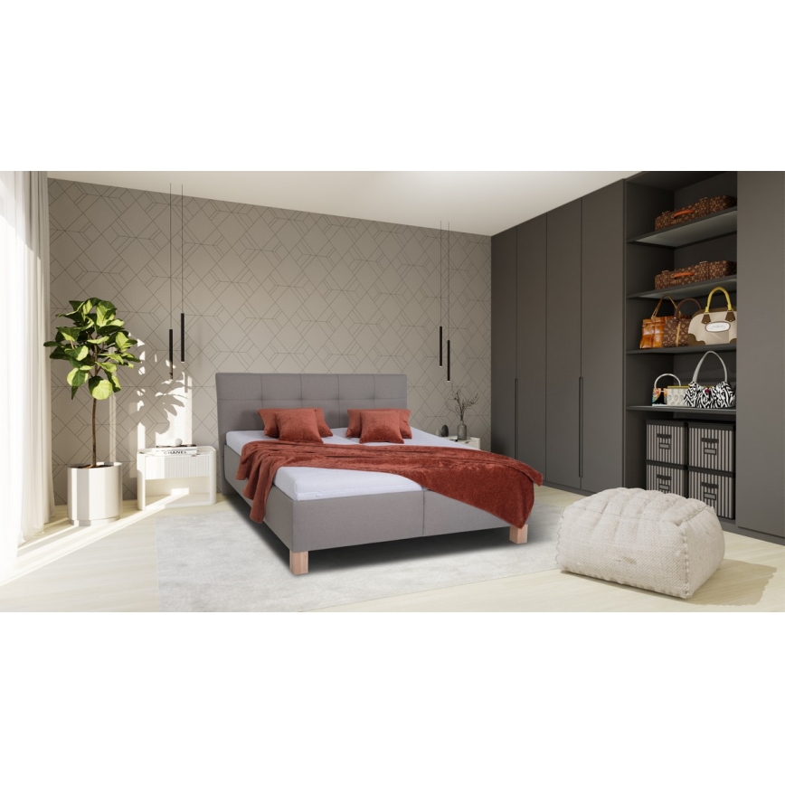 Polstret seng med madras og opbevaringsplads MARIA 160x200 cm taupe