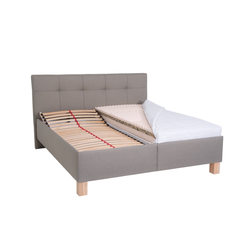 Polstret seng med madras og opbevaringsplads MARIA 160x200 cm taupe