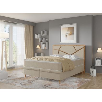 Polstret seng med madras og opbevaringsplads NAOMI 160x200 cm beige