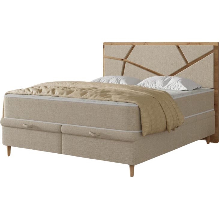 Polstret seng med madras og opbevaringsplads NAOMI 180x200 cm beige
