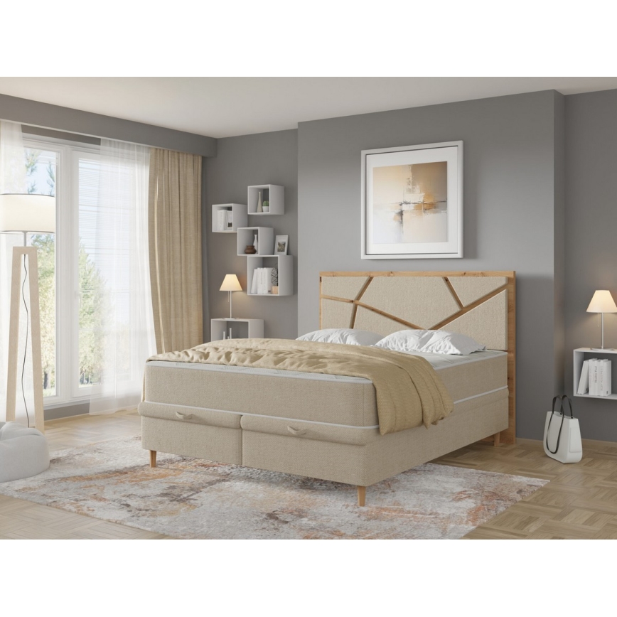 Polstret seng med madras og opbevaringsplads NAOMI 180x200 cm beige