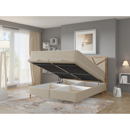 Polstret seng med madras og opbevaringsplads NAOMI 180x200 cm beige