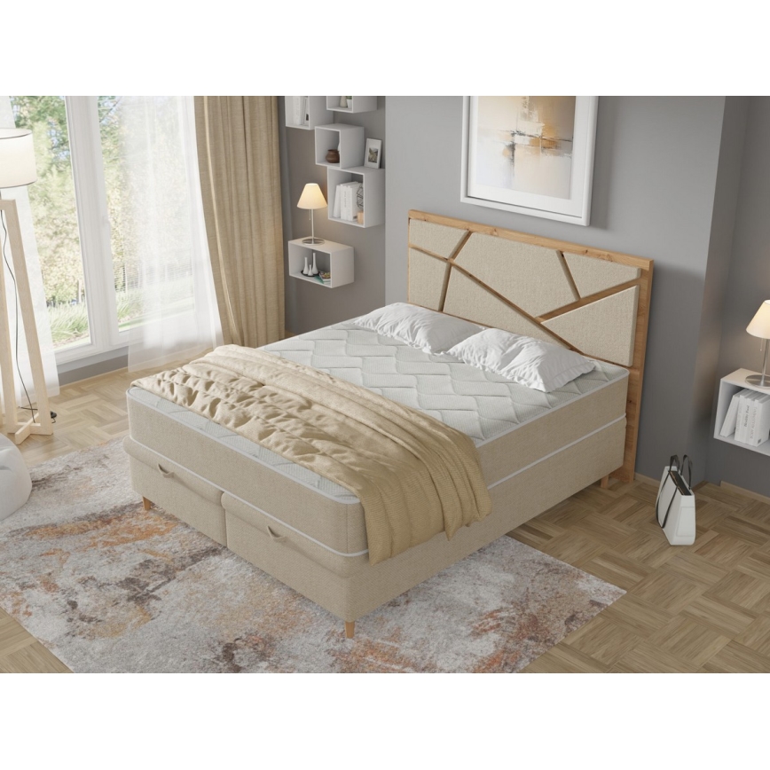 Polstret seng med madras og opbevaringsplads NAOMI 180x200 cm beige
