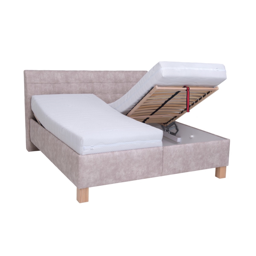 Polstret seng med madras og opbevaringsplads VIOLET 160x200 cm beige