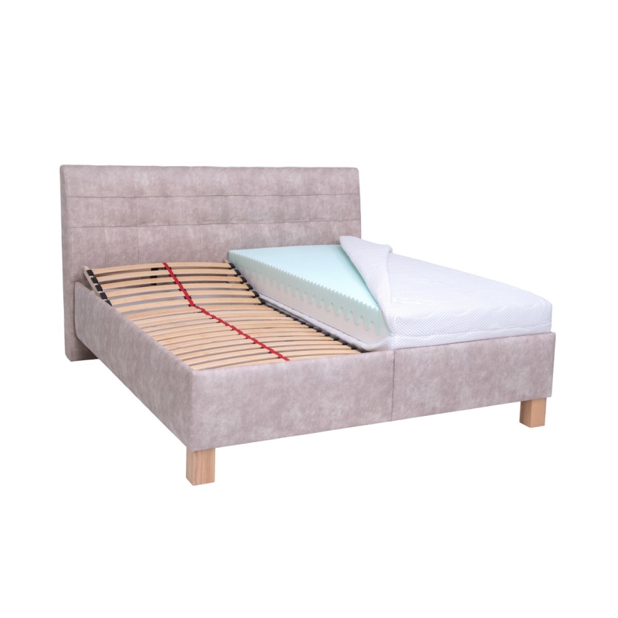 Polstret seng med madras og opbevaringsplads VIOLET 160x200 cm beige