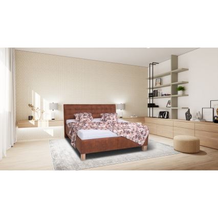 Polstret seng med madras og opbevaringsplads VIOLET 160x200 cm cognac brun