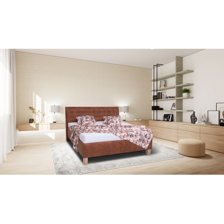 Polstret seng med madras og opbevaringsplads VIOLET 160x200 cm cognac brun