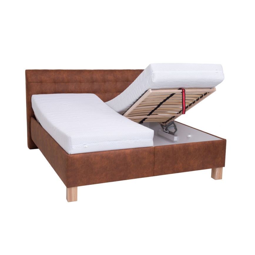 Polstret seng med madras og opbevaringsplads VIOLET 160x200 cm cognac brun