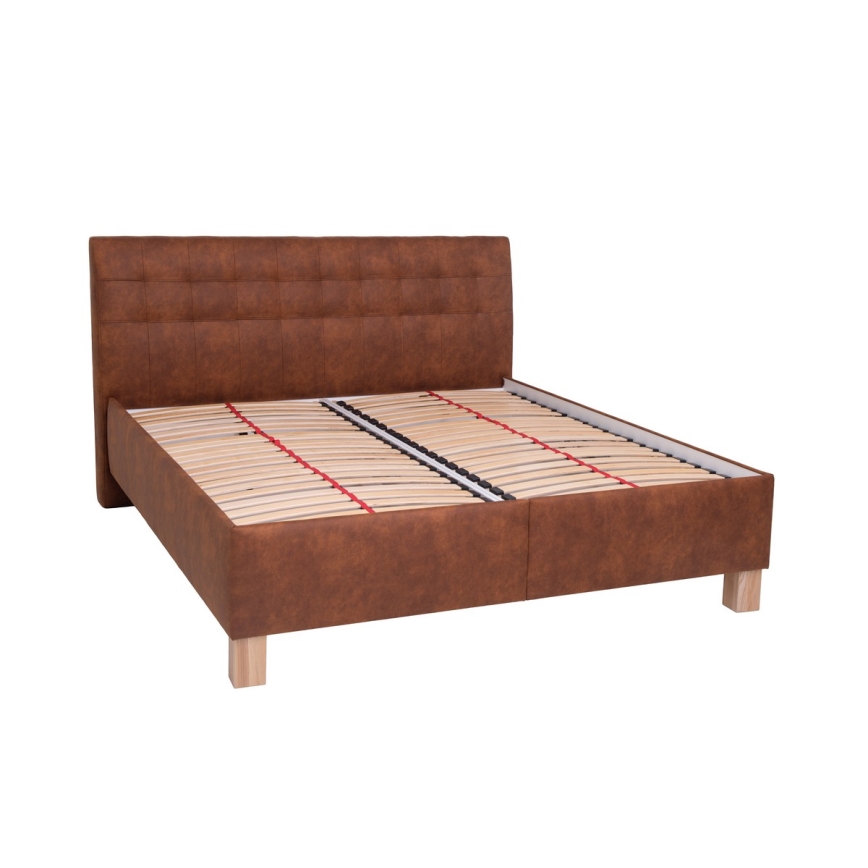 Polstret seng med madras og opbevaringsplads VIOLET 160x200 cm cognac brun