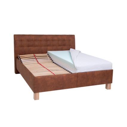 Polstret seng med madras og opbevaringsplads VIOLET 160x200 cm cognac brun