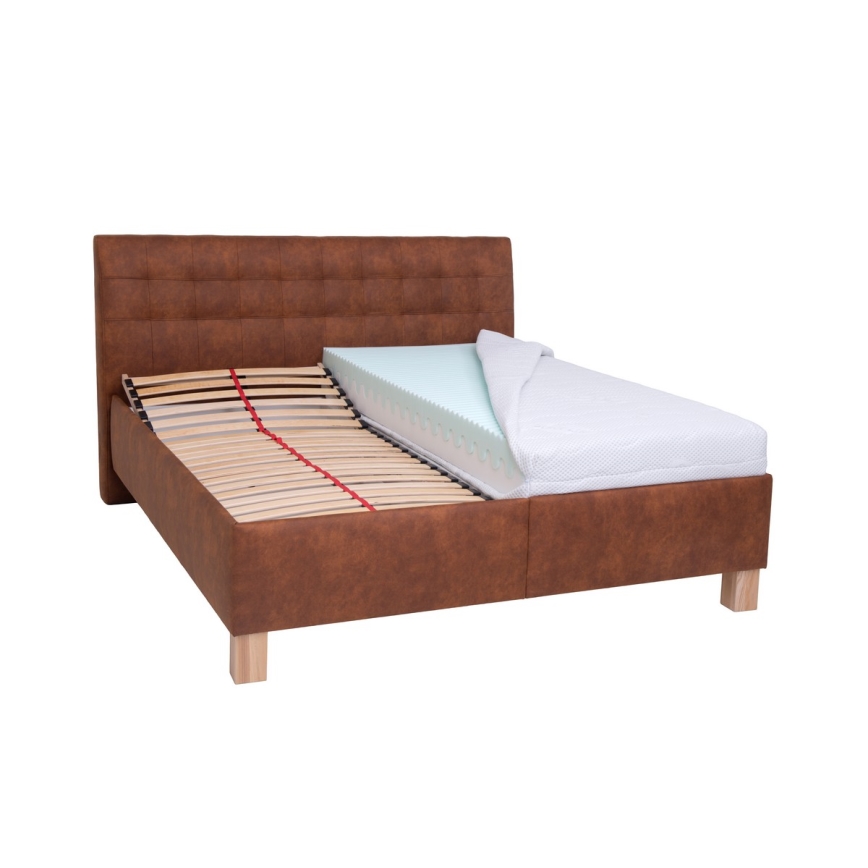 Polstret seng med madras og opbevaringsplads VIOLET 160x200 cm cognac brun