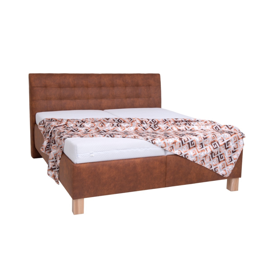 Polstret seng med madras og opbevaringsplads VIOLET 160x200 cm cognac brun