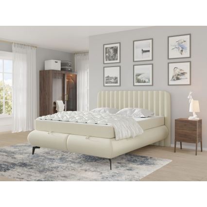 Polstret seng med madras og topmadras med opbevaringsplads ALEXA 160x200 cm beige