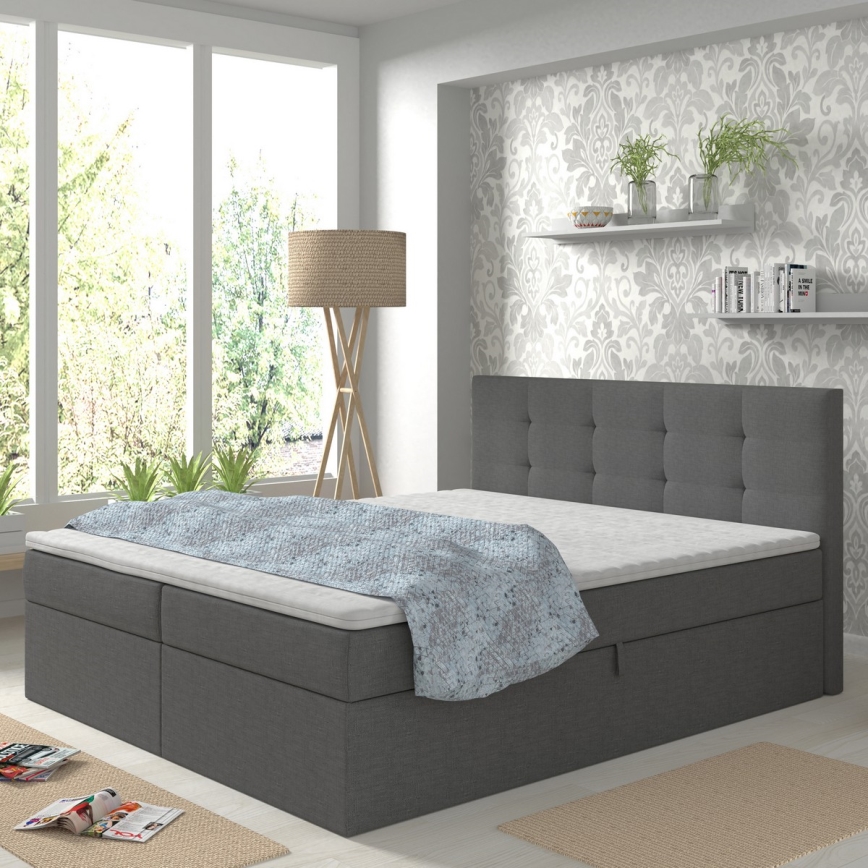 Polstret seng med madras og topmadras med opbevaringsplads EMBER 180x200 cm antracit