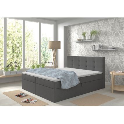 Polstret seng med madras og topmadras med opbevaringsplads EMBER 180x200 cm antracit