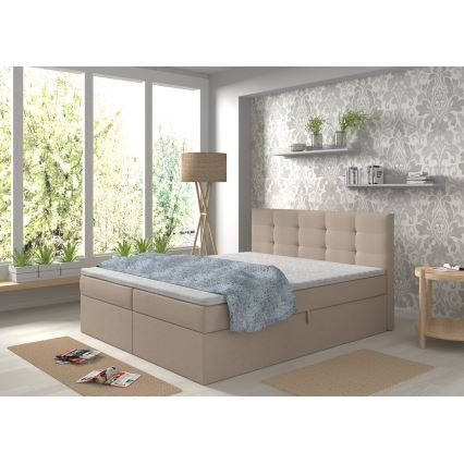 Polstret seng med madras og topmadras med opbevaringsplads EMBER 180x200 cm beige