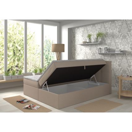 Polstret seng med madras og topmadras med opbevaringsplads EMBER 180x200 cm beige