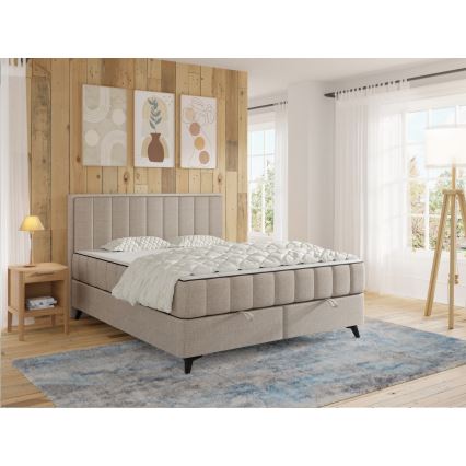 Polstret seng med madrasser og topmadras samt opbevaringsplads ALICIA 140x200 cm beige