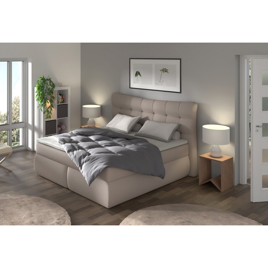 Polstret seng med madras og topmadras SOFIA 180x200 cm beige