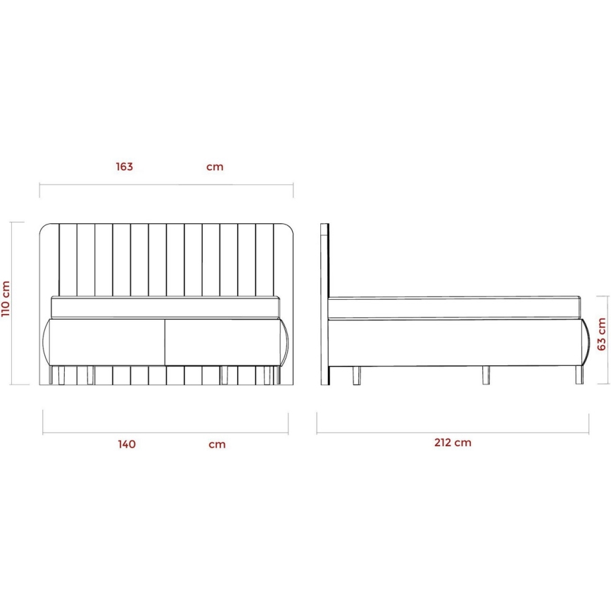 Polstret seng med madrasser og indbygget opbevaring ALEXA 140x200 cm, beige