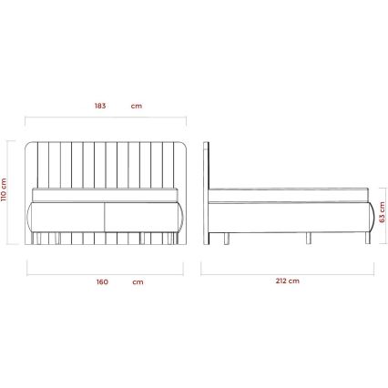 Polstret seng med madrasser og opbevaringsplads ALEXA 160x200 cm beige