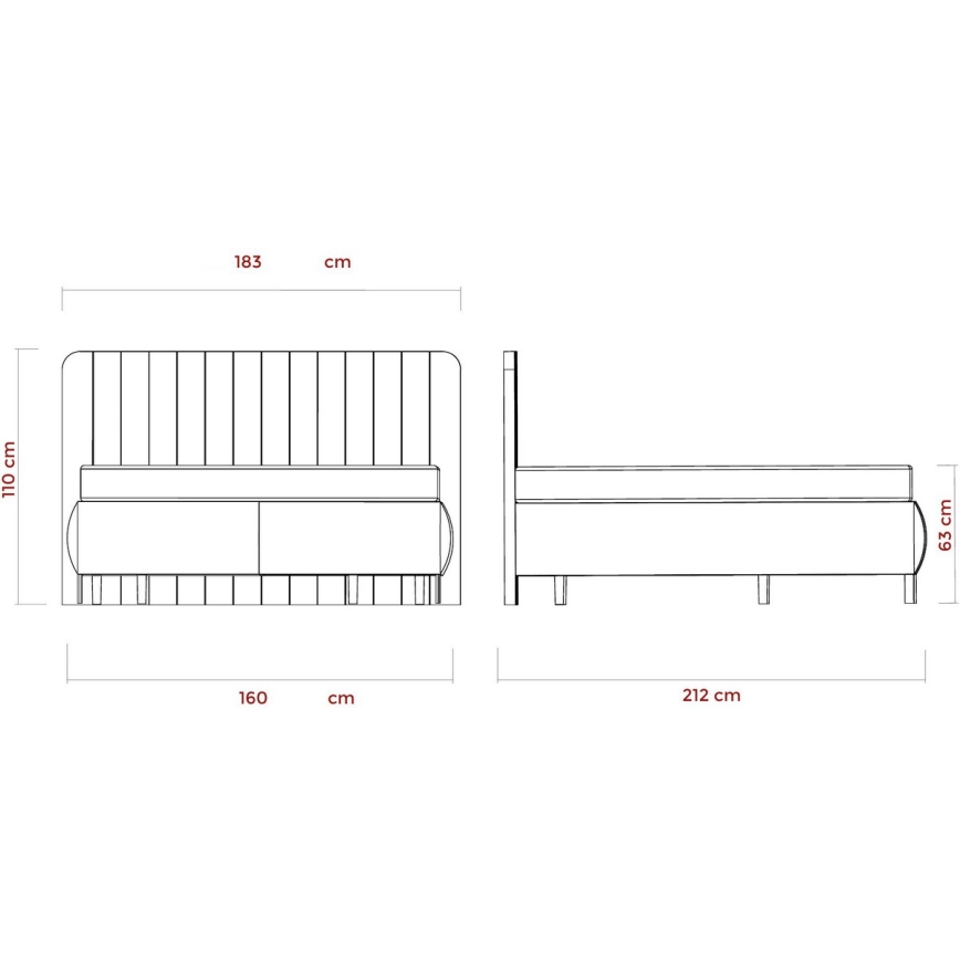 Polstret seng med madrasser og opbevaringsplads ALEXA 160x200 cm beige