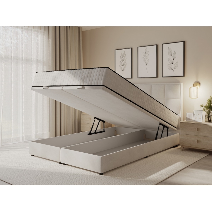 Polstret seng med madrasser og opbevaringsplads GRACE 160x200 cm beige