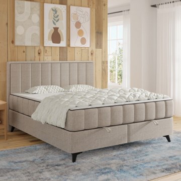 Polstret seng med madrasser og topmadras med integreret opbevaringsplads ALICIA 160x200 cm beige
