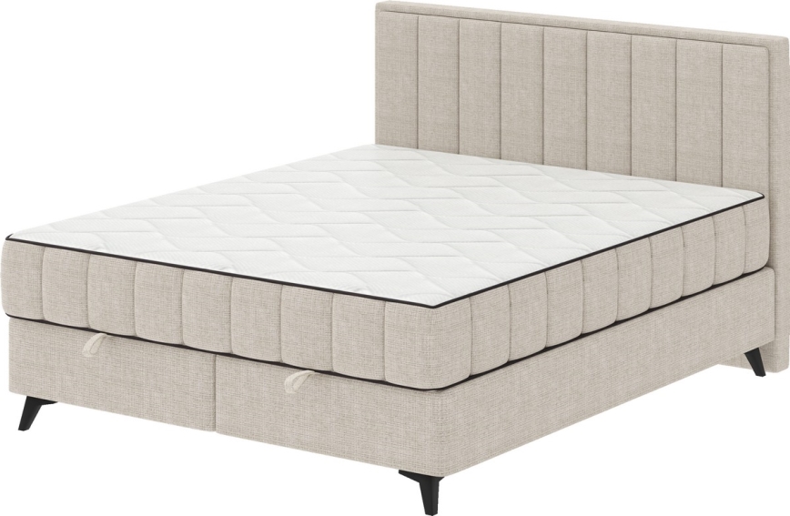 Polstret seng med madrasser og topmadras med opbevaringsplads ALICIA 160x200 cm beige