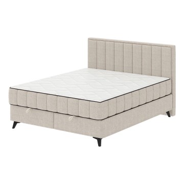 Polstret seng med madrasser og topmadras med opbevaringsplads ALICIA 180x200 cm beige