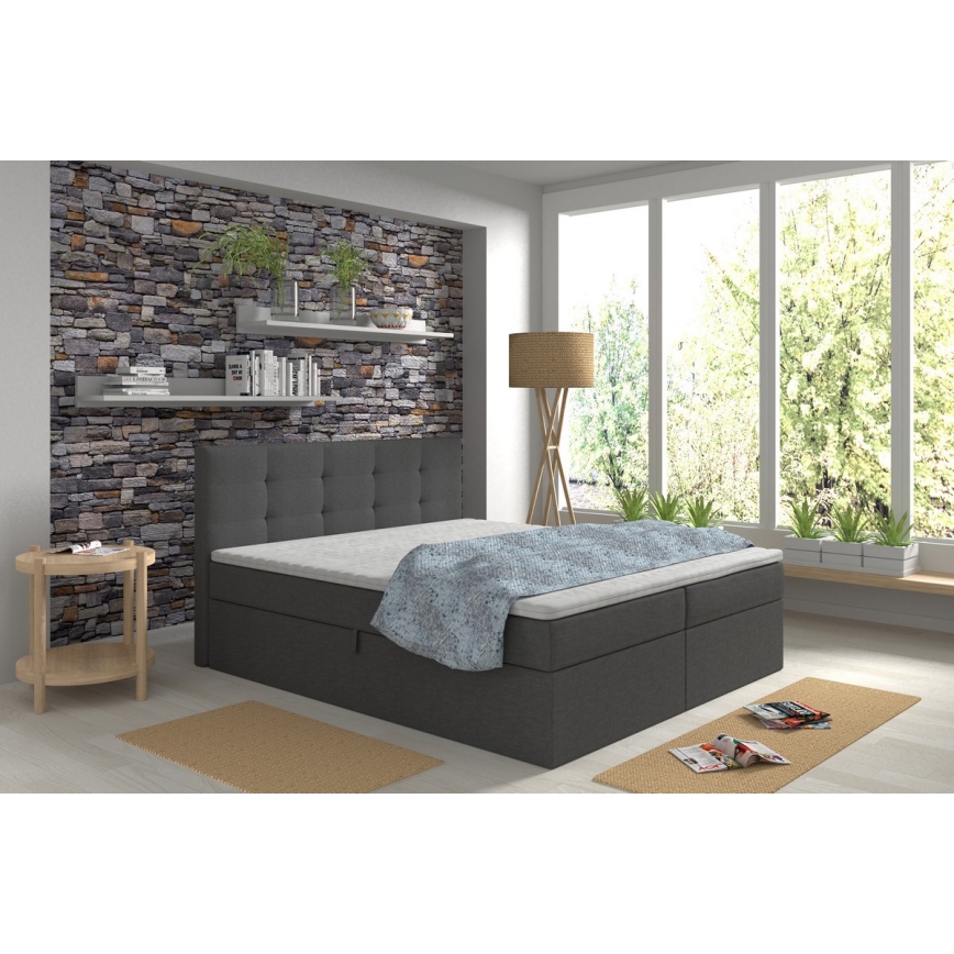 Polstret seng med madrasser og topmadras med opbevaringsplads EMBER 160x200 cm antracit