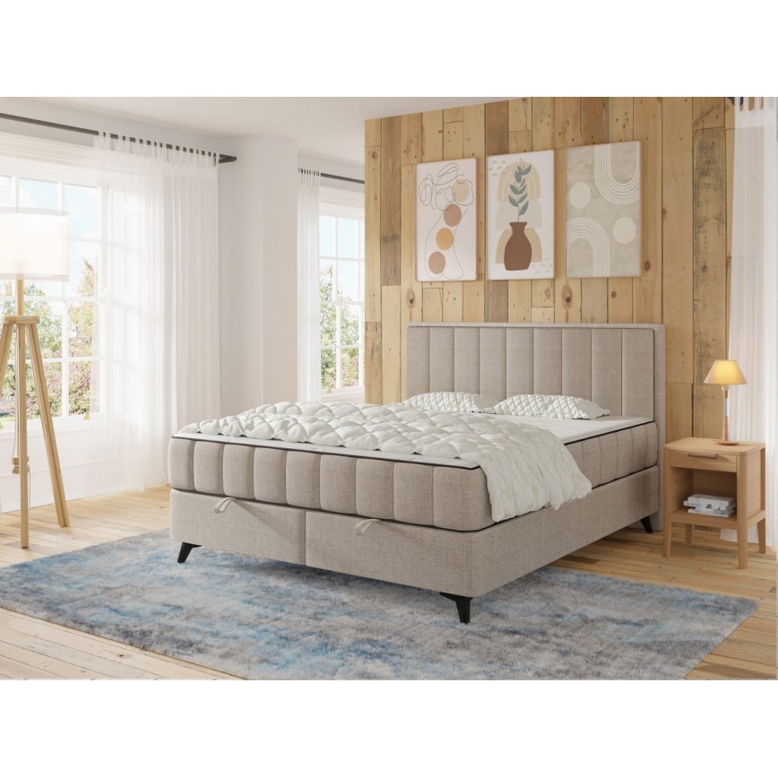 Polstret seng med madrasser og topmadras med opbevaringsplads ALICIA 160x200 cm beige