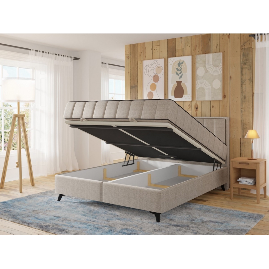 Polstret seng med madrasser og topmadras med opbevaringsplads ALICIA 160x200 cm beige