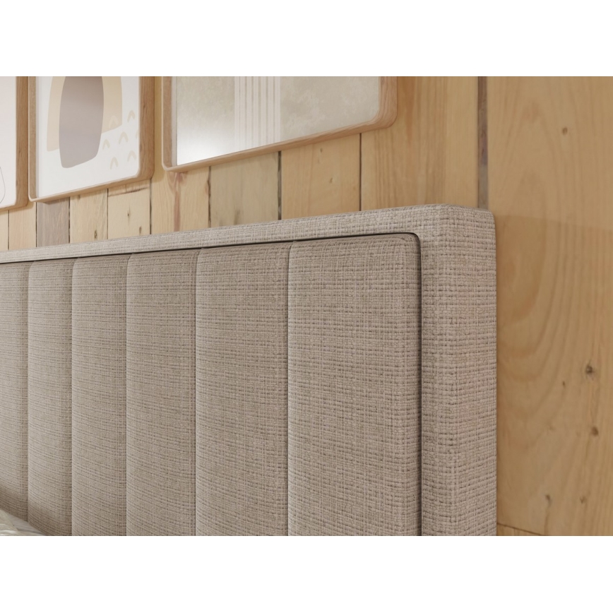 Polstret seng med madrasser og topmadras med opbevaringsplads ALICIA 160x200 cm beige